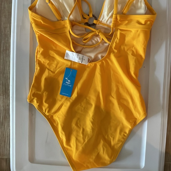 CUPSHE Women One Piece Swimsuits O Ring Yellow Strappy Lace Up Monokini NWT - Picture 7 of 10